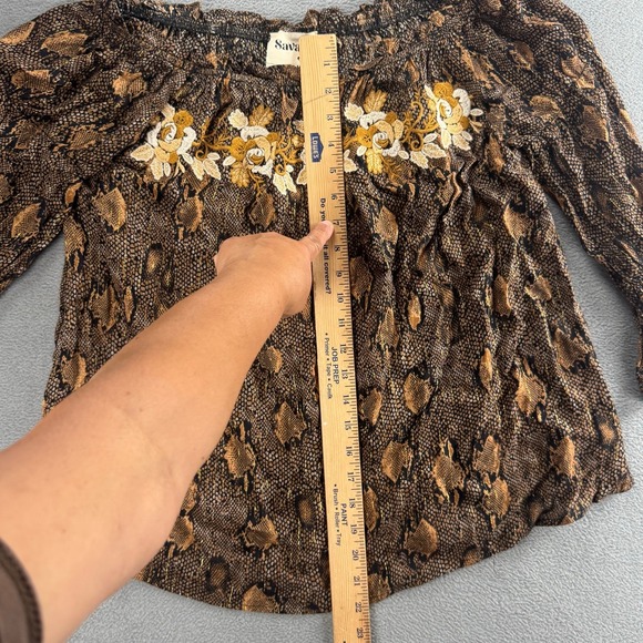 Savanna Jane‎ Blouse Women M Brown Snake Skin Embroidered Floral Peasant Top - Picture 8 of 11